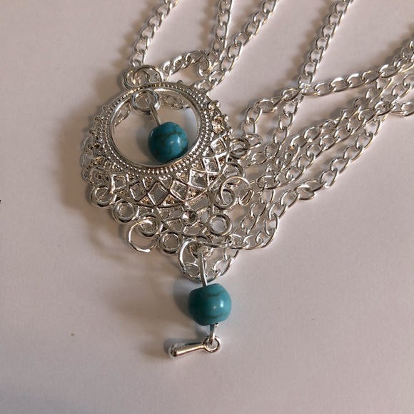 Set of 2- Boho Silver/Turquoise Barefoot Sandal Anklet - Picture 9 of 10